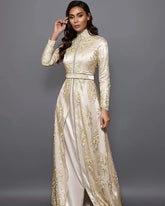 Champagne Moroccan Caftan Evening Gowns A-Line Long Sleeve Lace Special Occasion Dresses Dubai Formal Prom Dress Plus Size
